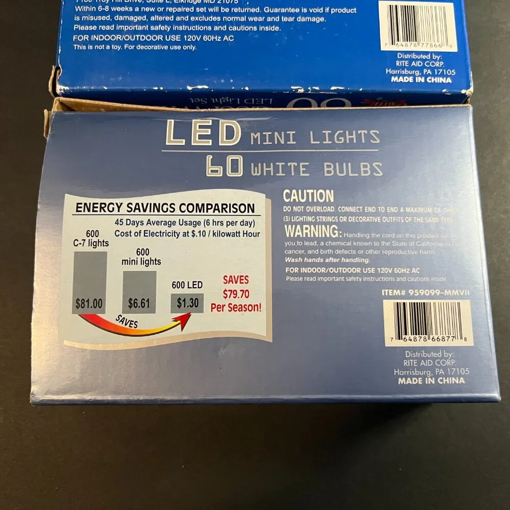 Lot of 2 Yule Rite 60ct Mini White LED Indoor Outdoor Christmas String Lights